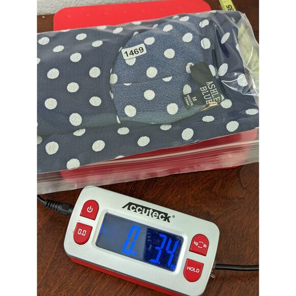 Ashley Blue Dot Print‎ Blouse M Navy White Office Hi Low Hem Short Sleeves Crew - Picture 8 of 8